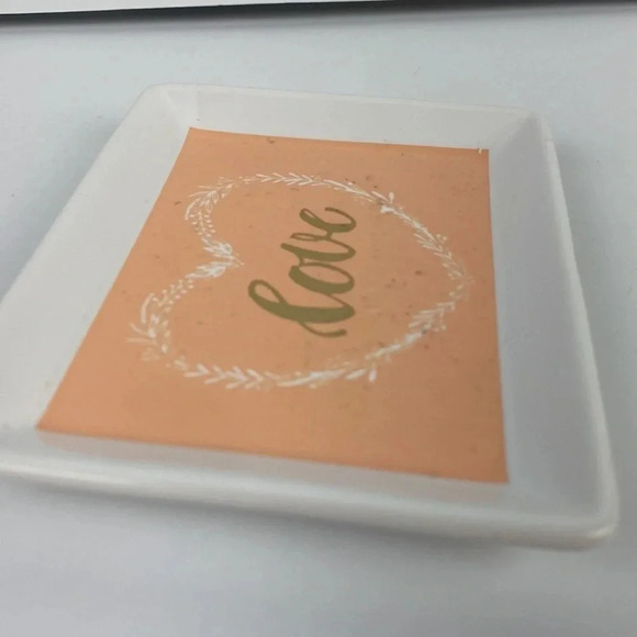 Graphic pink ceramic love square ring holder jewelry  trinket plate dresser - Picture 6 of 13